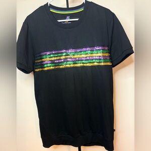 Mardi Gras Black T-Shirt with Sequin Stripes